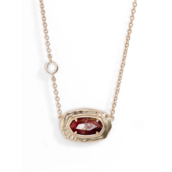 KENDRA SCOTT Anna Short Pendant Necklace Gold Bronze Veined Maroon Jade Crystals - Picture 10 of 10